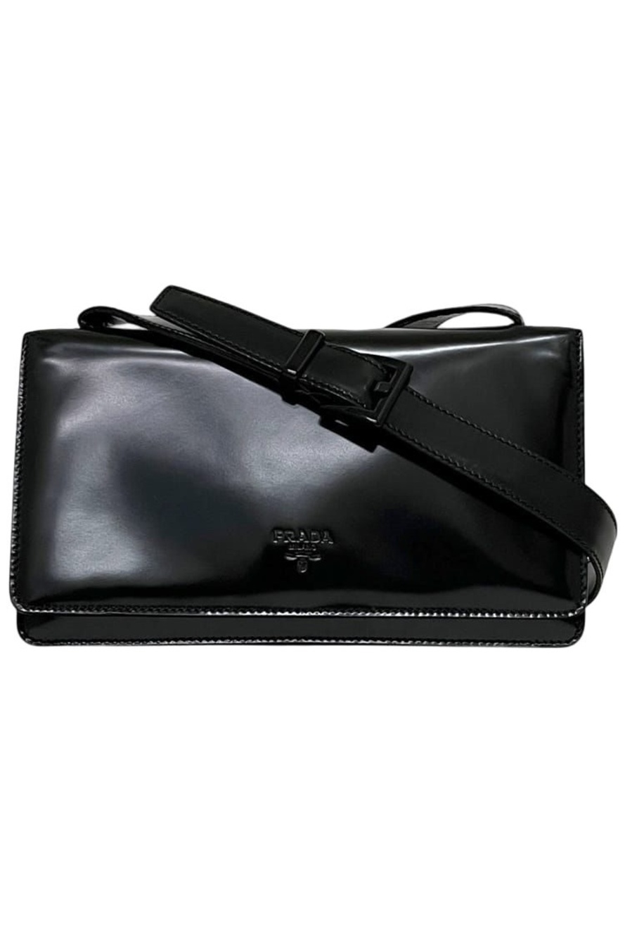 Prada Shoulder Bag Leather Spazzolato Nero Black Vintage